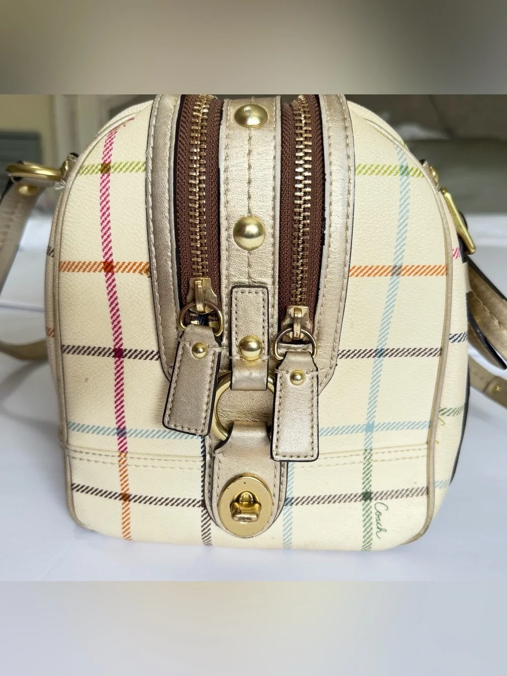 Vintage 2008 Coach 13040 Heritage Stripe Tattersall Plaid Satchel Wallet 3PC Set